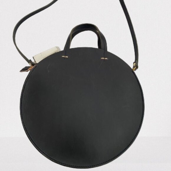 CLARE V. ITALIAN VACHETTA SOFT LEATHER CROSSBODY CIRCLE LEATHER BAG - BLACK - Picture 2 of 2